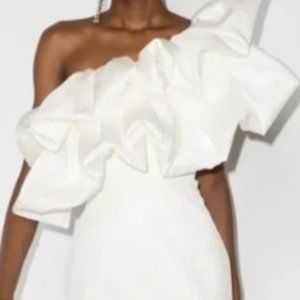 BRAND NEW Solace London Ivory  One Shoulder Ruffle Mini Dress - Size 2